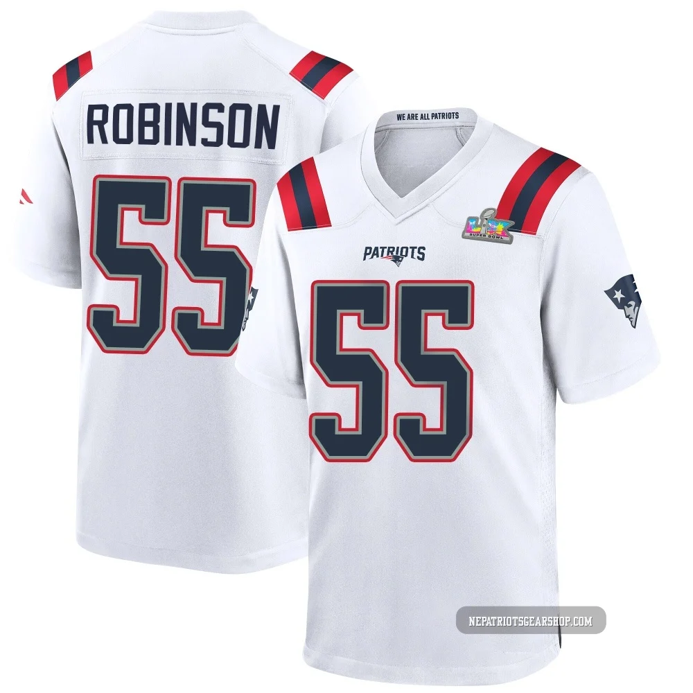 Tyrese Robinson ＃55 New England Patriots Game Super Bowl LX Patch Jersey - Youth White