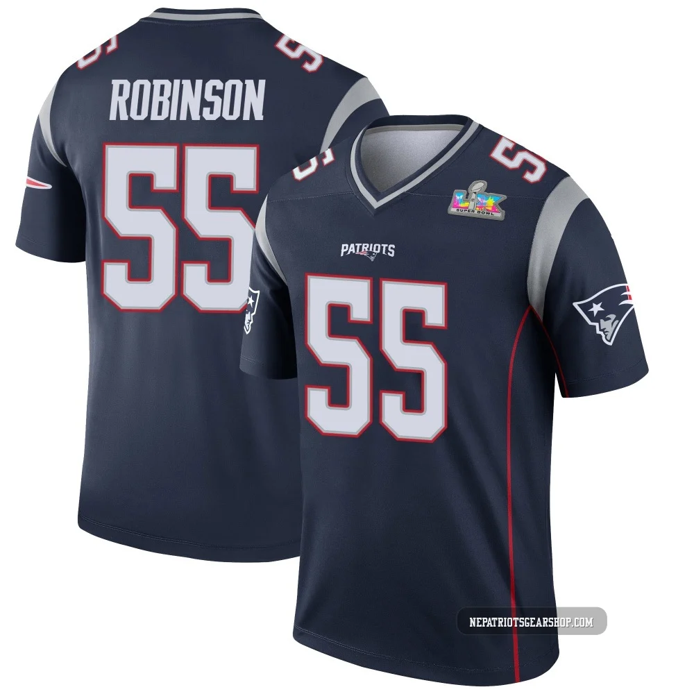 Tyrese Robinson ＃55 New England Patriots Legend Super Bowl LX Patch Jersey - Youth Navy