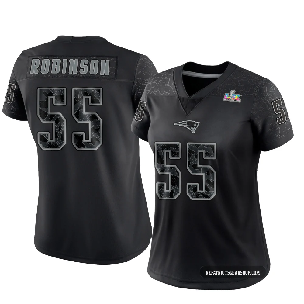 Tyrese Robinson ＃55 New England Patriots Limited Reflective Super Bowl LX Patch Jersey - Women's Black