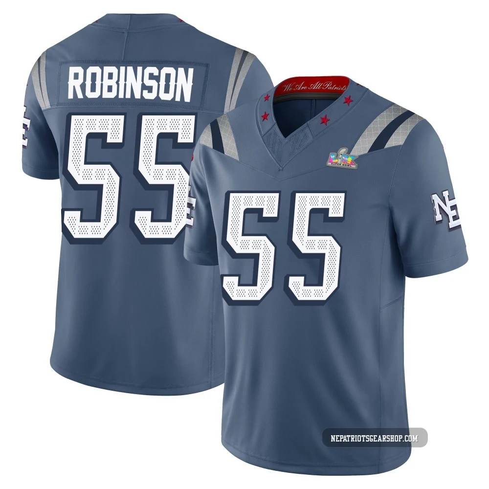 Tyrese Robinson ＃55 New England Patriots Limited Storm 2025 Rivalries Collection Super Bowl LX Patch Jersey - Youth Blue