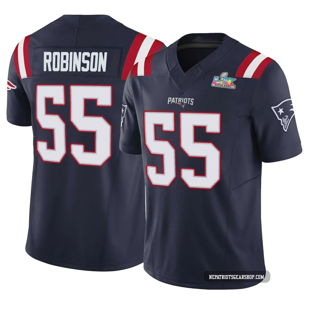 Tyrese Robinson ＃55 New England Patriots Limited Vapor F.U.S.E. Super Bowl LX Patch Jersey - Men's Navy
