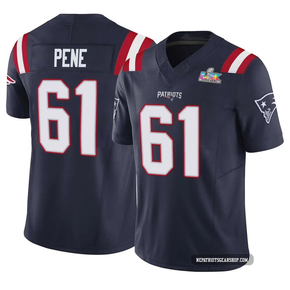 Wilfried Pene ＃61 New England Patriots Limited Vapor F.U.S.E. Super Bowl LX Patch Jersey - Youth Navy